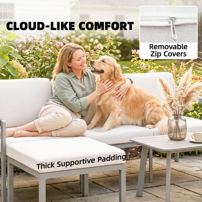 3-Piece Garden Sofa Set | 3-Seater Sofa, Footstool & Coffee Table | 10cm Cushions | 360kg | Grey