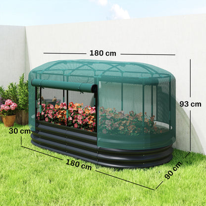 Galvanised Raised Garden Bed Kit with Self Watering System and Mesh Cover, Garden Boxes, 6x3Ft, Dark Grey and Green