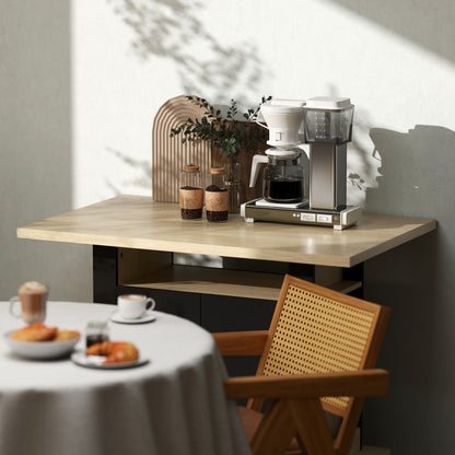 Kitchen Island with Storage Cabinets & Spice Rack | 4-Person Tabletop | Adjustable Shelves | Black & Natural Wood
