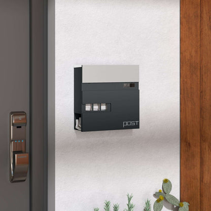 Wall Mounted Post Box with Viewing Window,  Modern Galvanised Steel Mailbox with Copper Core, Weatherproof Letterbox Charcoal Grey