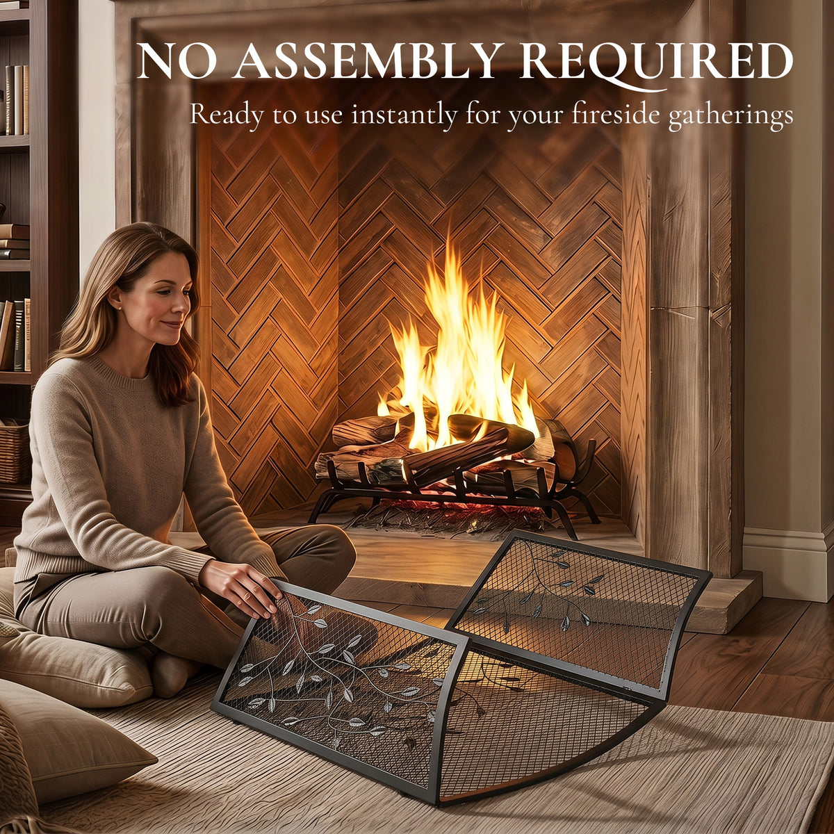 3-Panel Folding Fireplace Screen | Powder-Coated Metal | Spark Guard | 122x75cm Open | Folds to 61cm | Adjustable Layout | No Assembly | Black