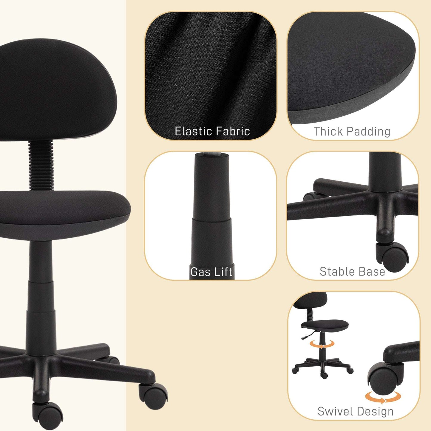 Small Simple Armless Office Chair - Black