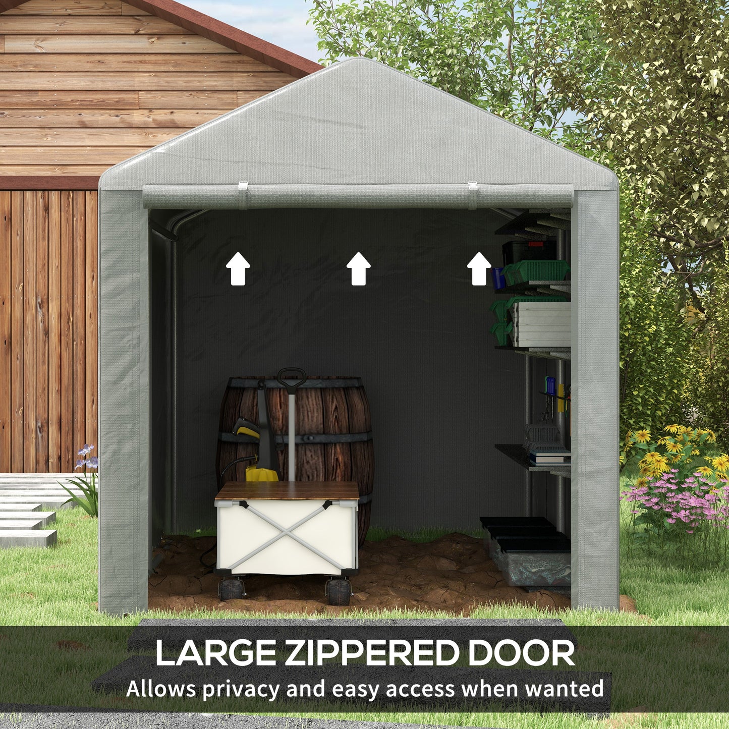 Outsunny 1.6 x 2.2m Garden Storage Shed Tent, with Accessories - Light Grey