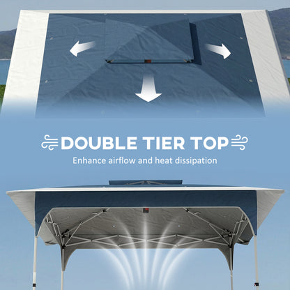 3.5x3.5m Pop Up Gazebo | One-Push Central Lock | Double-Tier UPF50+ 210D Oxford Fabric | 8 Rainwater Holes | 3 Height Settings | Windproof Level 4-6 | Snow Rated | Ropes & Stakes | Carry Bag | Blue & White