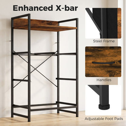 Rustic Chest of Four Fabric Drawers | Rustic Brown & Black | Particleboard Steel Linen | 50x29x85cm | 25kg Max Load | Adjustable Feet | Industrial Style | Bedroom Storage