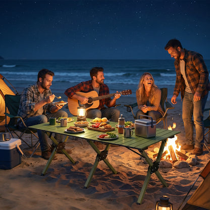 4ft Folding Camping Picnic Table | Roll Up Top | 116x59x43cm | Waterproof | All Metal Frame | 30kg | Green