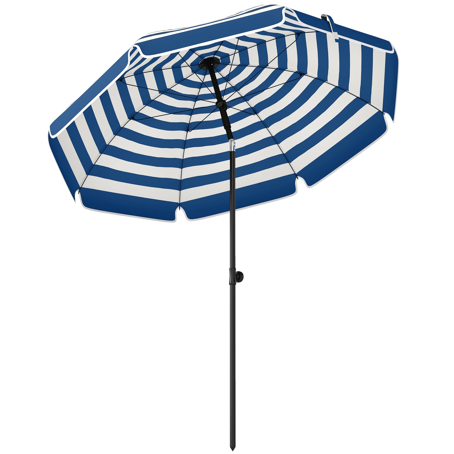 Beach Umbrella Parasol | 1.8m | 30° Tilt | UPF30+ | 130-210cm Adjustable | Sand Anchor | Carry Bag | Blue & White