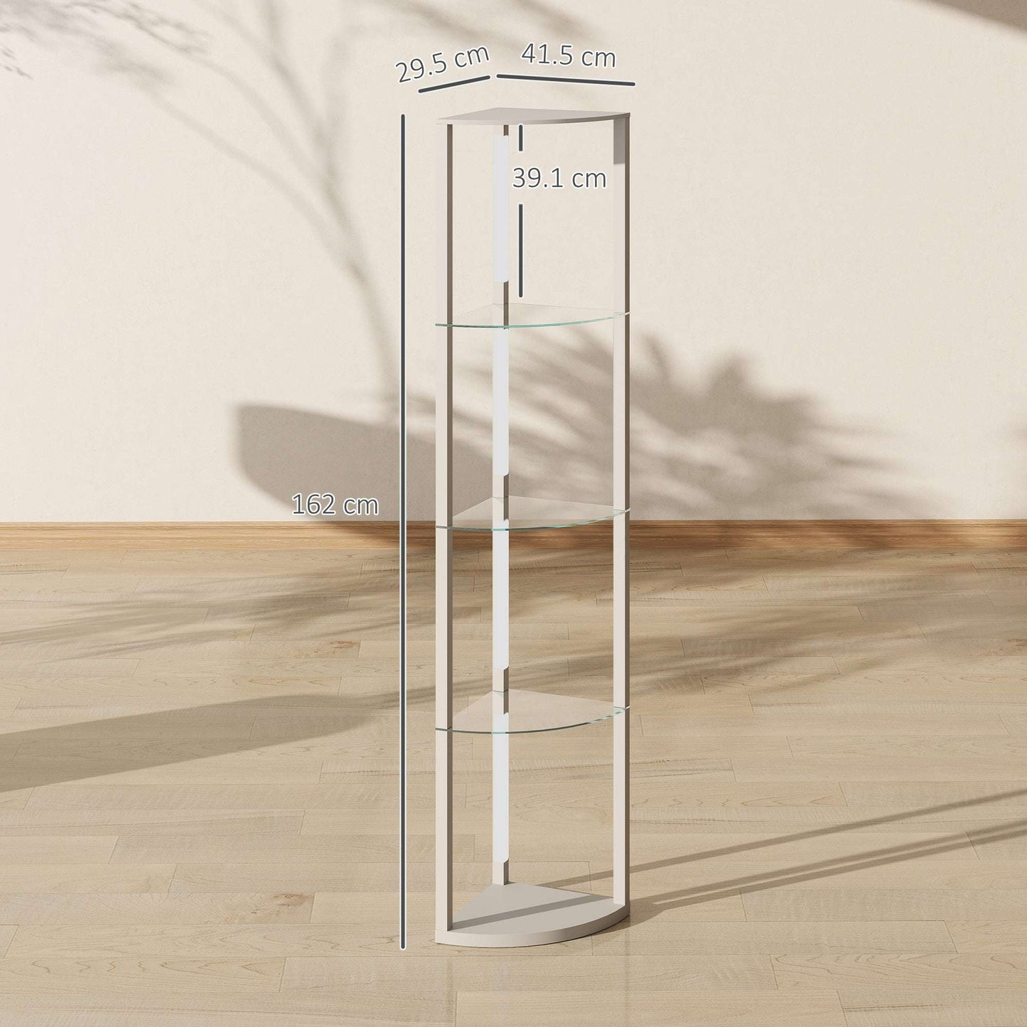 LED Floor Lamp with 5 Shelves | 3 Brightness Levels | Foot Switch | 20W 3000K | Frosted Glass Tiers | 162cm | Grey