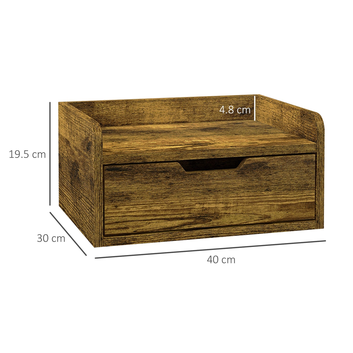 Floating Nightstand Set of 2 Wall Mounted Bedside Table with Storage Drawer for Bedroom, Rustic Brown