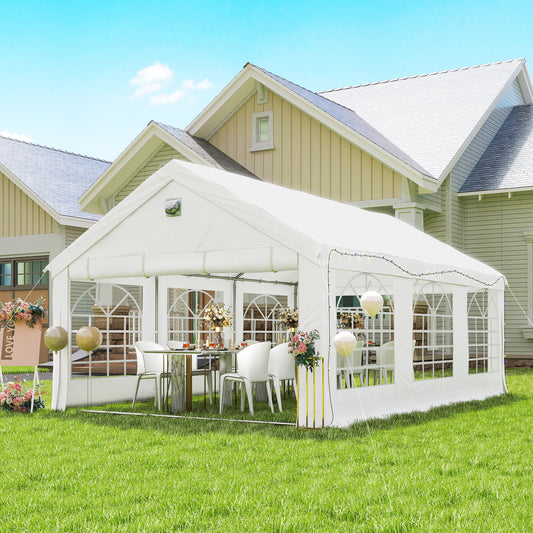6x4m Party Tent Marquee | Galvanised Steel | UPF30+ Canopy | 2 Windows & Doors | 20 Stakes | White