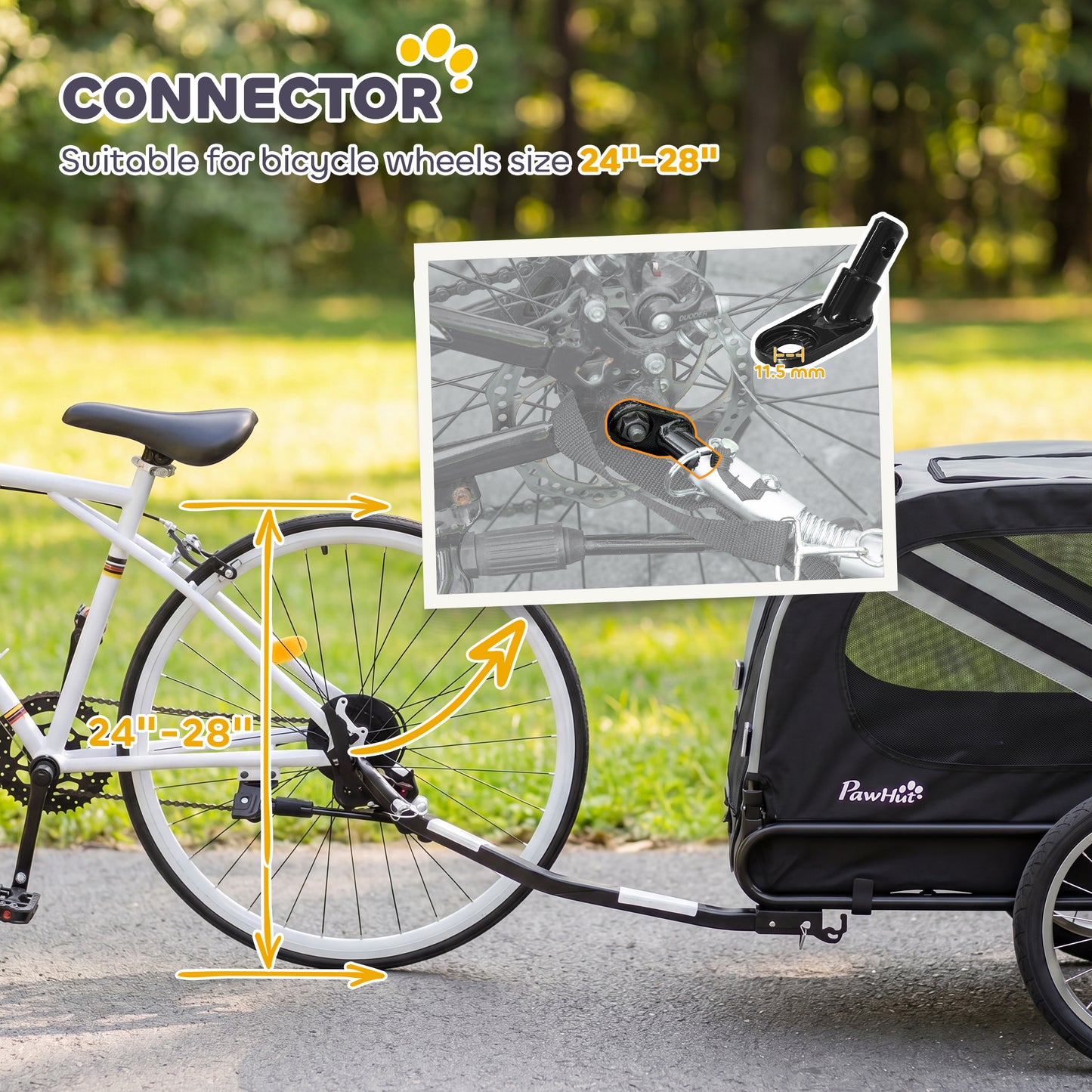 2-in-1 Dog Bike Trailer & Stroller | Mesh Windows | Plastic Curtain | Safety Harness, Flag & Reflectors | Foldable Quick-Release Wheels | Dogs up to 20kg | Grey