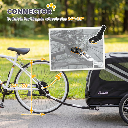 2-in-1 Dog Bike Trailer & Stroller | Mesh Windows | Plastic Curtain | Safety Harness, Flag & Reflectors | Foldable Quick-Release Wheels | Dogs up to 20kg | Grey