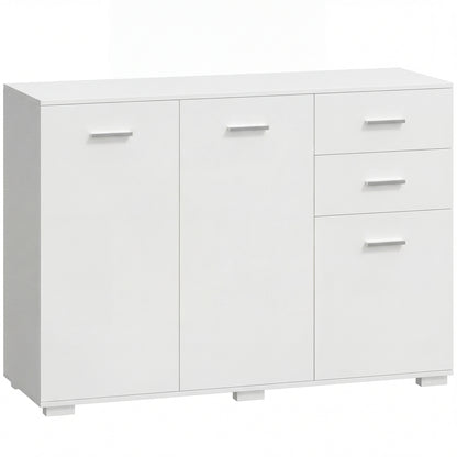 Sideboard, Modern Storage Cabinet with 2 Drawers, 3 Doors and Adjustable Shelves, Black / White