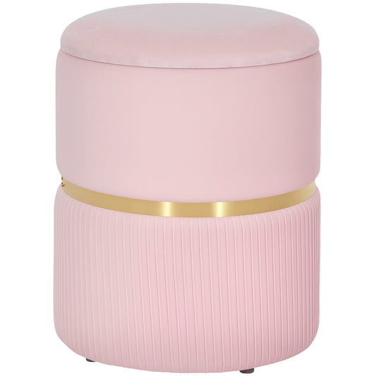 Velvet-Feel Storage Ottoman - Pink