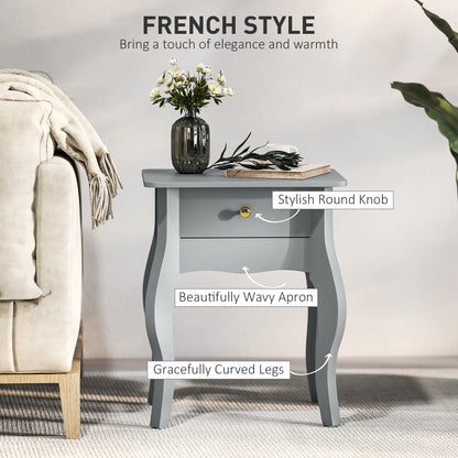 French Style Side Table with Drawer - Grey
