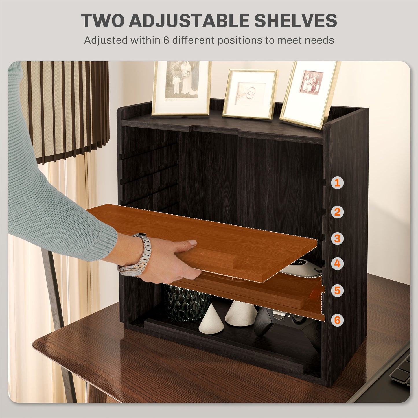 Four-Tier Desktop Organiser Storage Rack Cabinet - Dark Brown