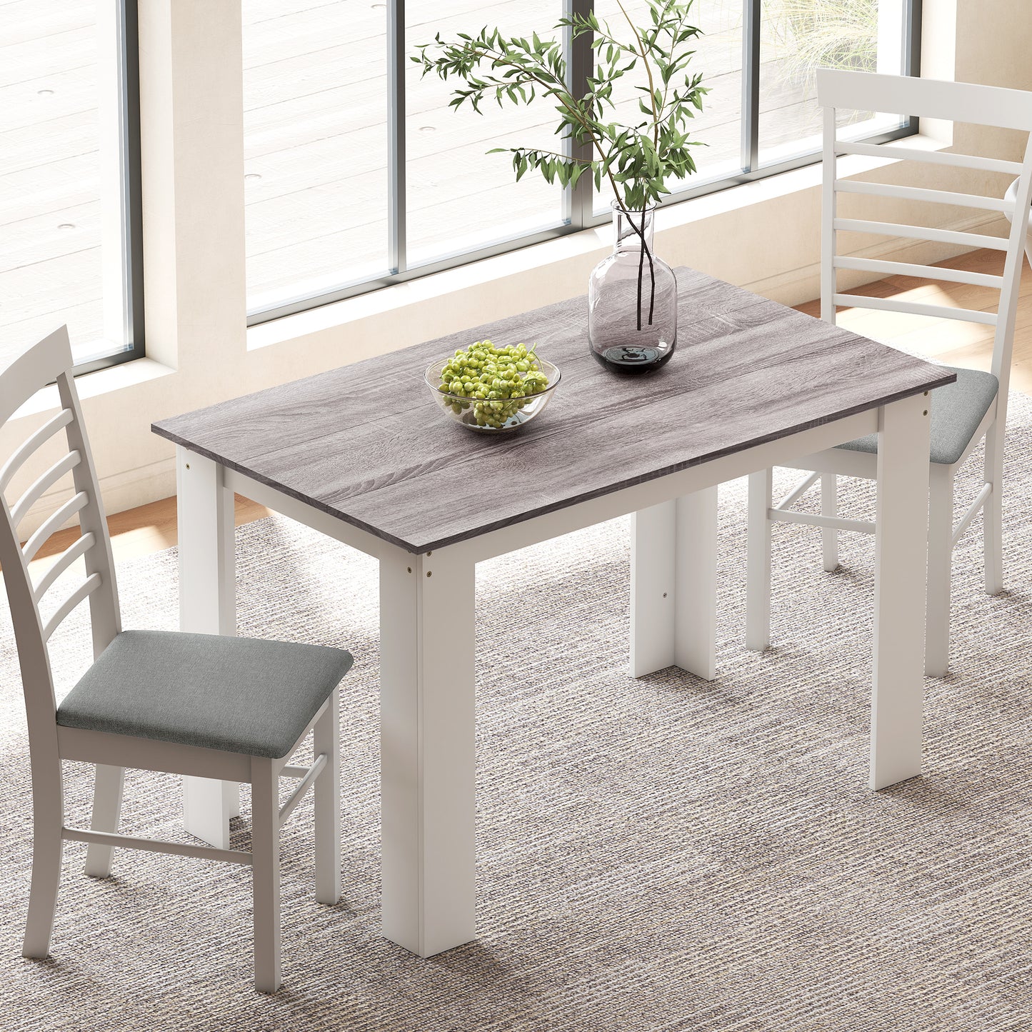 Dining Table for 4-6 | Wood-Effect Melamine Top | Triangular Legs | Water-Resistant | 50kg | Grey