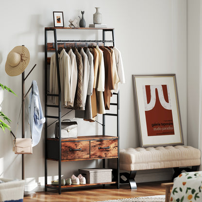 6-in-1 Industrial-Style Hallway Organiser - Brown/Black