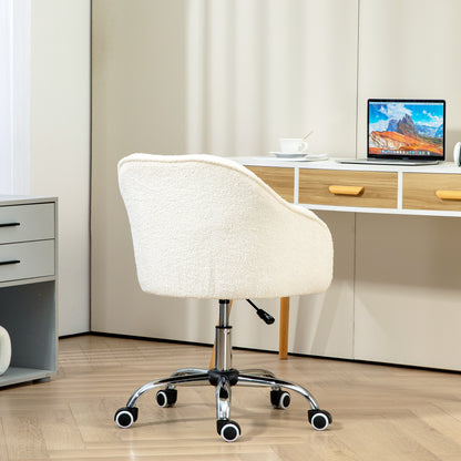 Computer Desk Chair, Fluffy Fabric Swivel Office Makeup Vanity Chair with Height Adjustable, Wheels, for Bedroom, Cream White