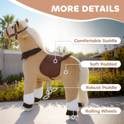 Plush Rocking Horse Ride On Pony | Rolling Wheels | Soft Saddle | No Batteries | Ages 3–5 | 25kg | Brown