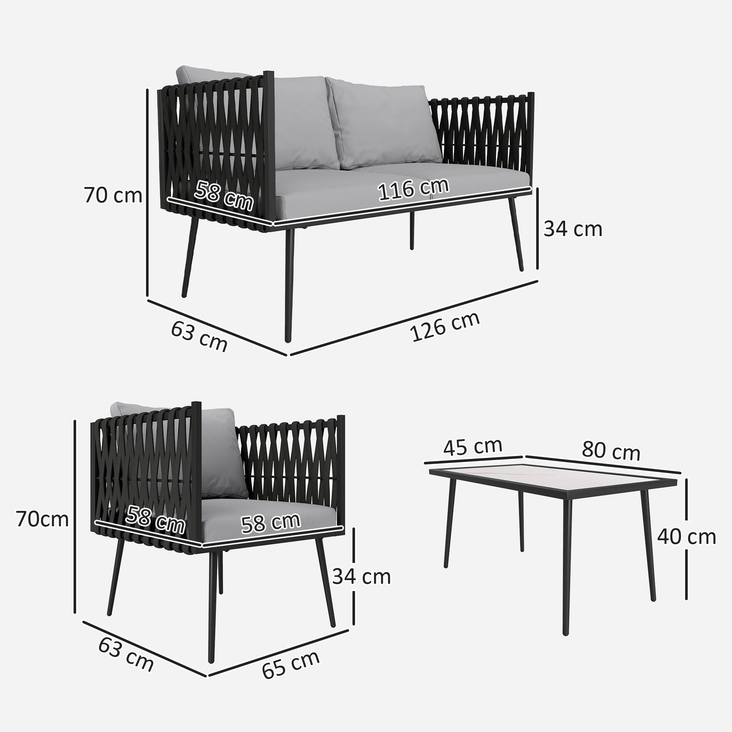 Outsunny 4-Piece Garden Furniture Set with Cushions - Light Grey