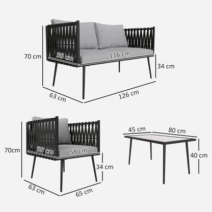 Outsunny 4-Piece Garden Furniture Set with Cushions - Light Grey