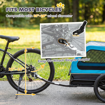 Dog Bike Trailer | Flip-Down Ramp Tailgate | 16" Pneumatic Tyres | Front Door Threshold | Reflectors & Flag | Quick-Release Frame | Dogs up to 20kg | 138 x 69 x 70cm | Blue