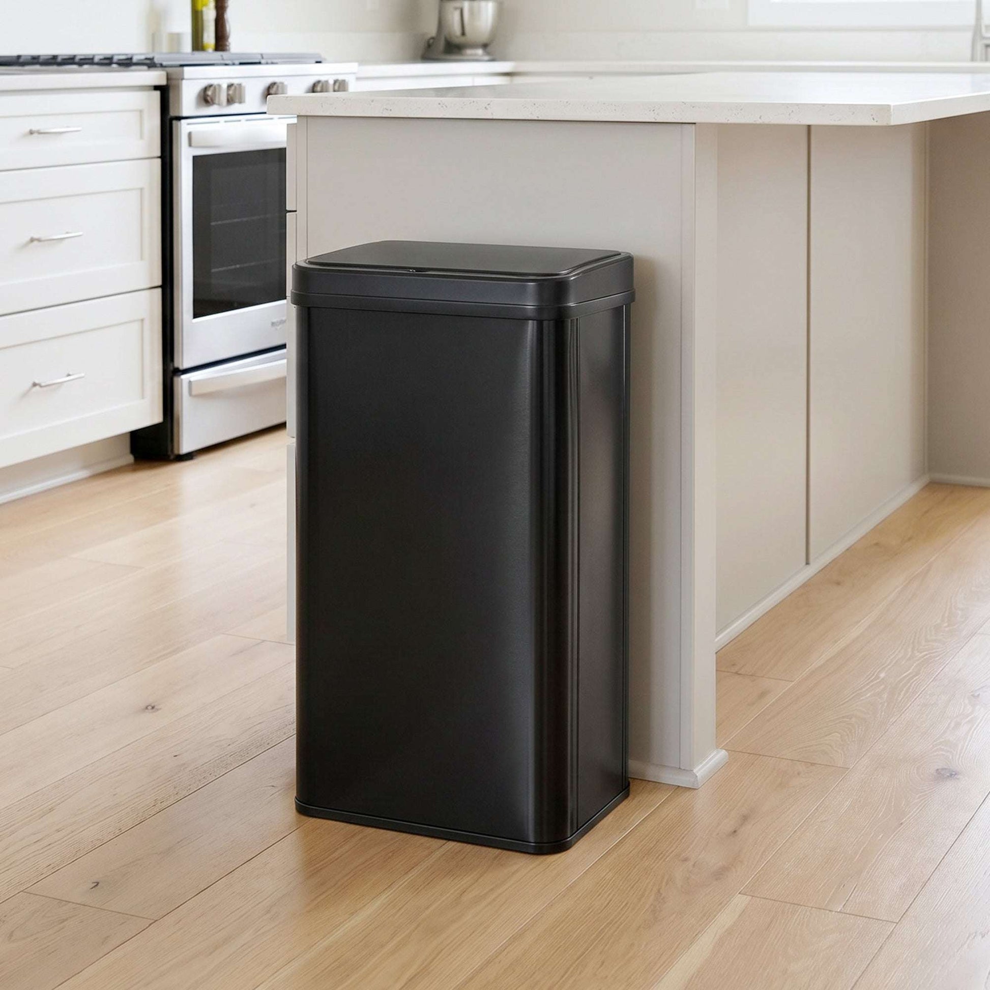 50L Motion Sensor Bin | 0.5s Open | Fingerprint-Resistant 410 Stainless Steel | Soft-Close Lid | Dual Modes | Extra-Wide Opening | Liner Ring | Fully Detachable | 4xAA 10,000 Cycles | 35.5x26x67cm | Black
