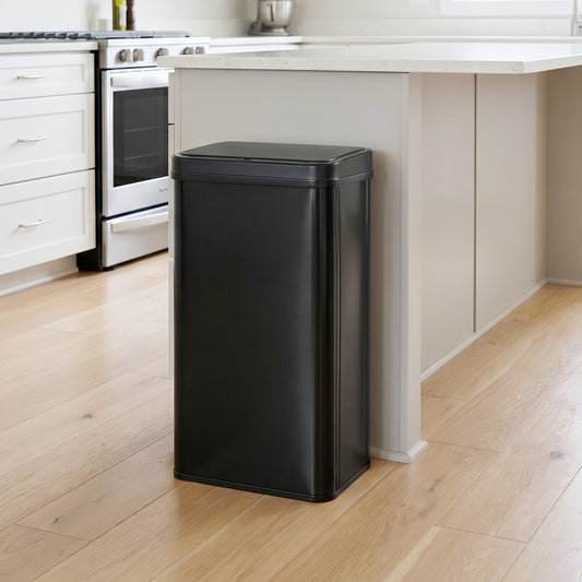 50L Motion Sensor Bin | 0.5s Open | Fingerprint-Resistant 410 Stainless Steel | Soft-Close Lid | Dual Modes | Extra-Wide Opening | Liner Ring | Fully Detachable | 4xAA 10,000 Cycles | 35.5x26x67cm | Black