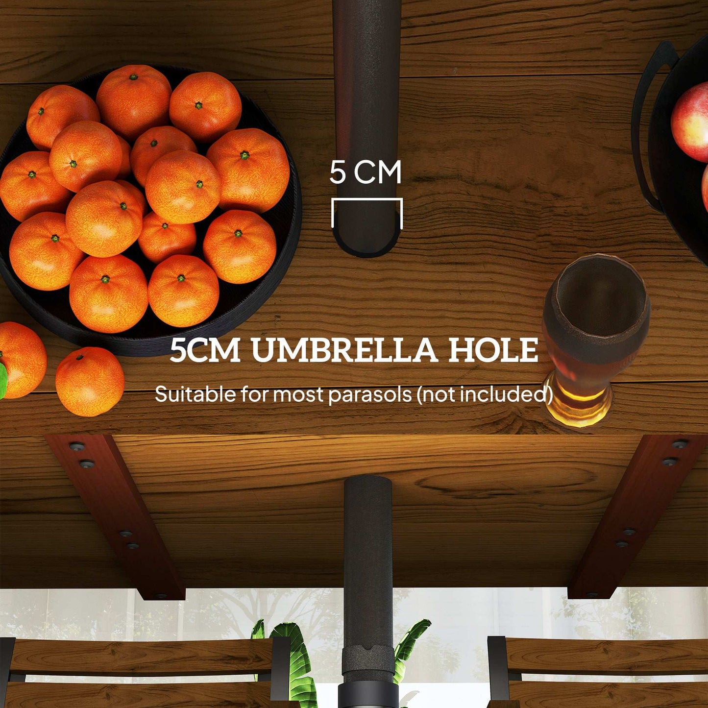 7 Piece Garden Dining Set, Fir Wood Garden Furniture Set with Rectangle Table and 6 Stackable Chairs, Umbrella Hole, Slatted Top - Brown