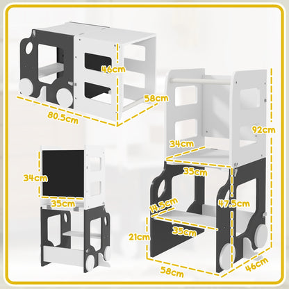 AIYAPLAY Toddler Step Stool, 4 in 1 Standing Tower, Foldable Toddler Step with Safety Rail, for Kitchen, Bathroom, Grey