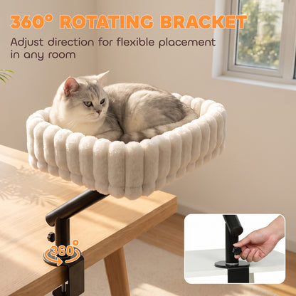 Raised Cat Window Bed | 360° Rotating Clamp-On Cat Hammock | White & Black | For Cats Under 6kg
