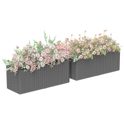 Outsunny Set of Two Rattan-Effect Planters - Grey / Black
