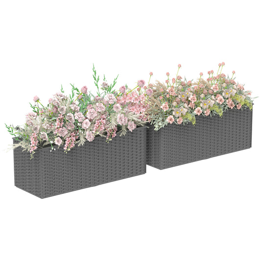 Outsunny Set of Two Rattan-Effect Planters - Grey / Black