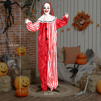 165 cm Life Size Halloween Animated Clown with Red Light Up Eyes, Sound Activated Moving Body, Scary Clown Halloween Decorations, Battery Operated, Indoor Party Props