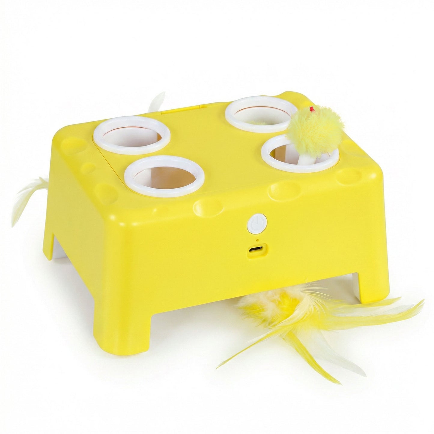3-in-1 Interactive Cat Toy | Popping Mouse | Spinning Feather | USB-C | 15-Min Auto-Rest | Multi-Cat | Yellow