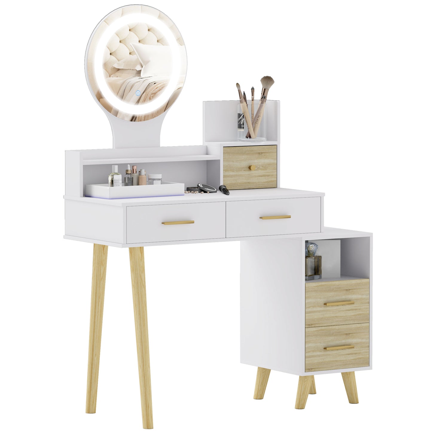 Elegant Dressing Dresser Table Vanity Desk, with Storage - White