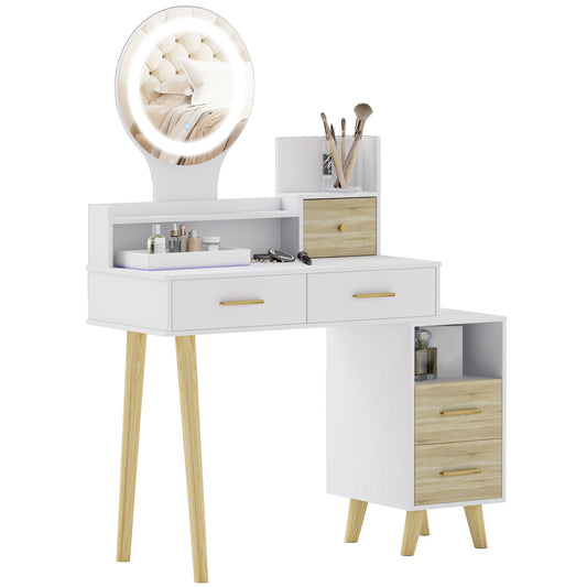 Elegant Dressing Dresser Table Vanity Desk, with Storage - White