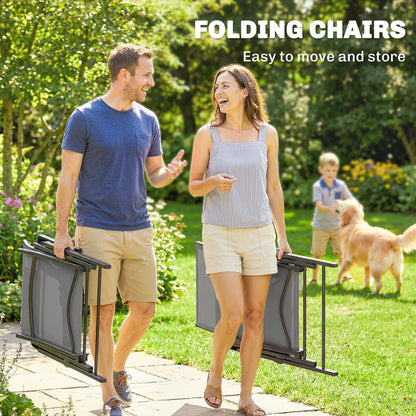 5-Piece Garden Dining Set for 4 | Folding Chairs | Faux Wood Table | Breathable Mesh | Grey