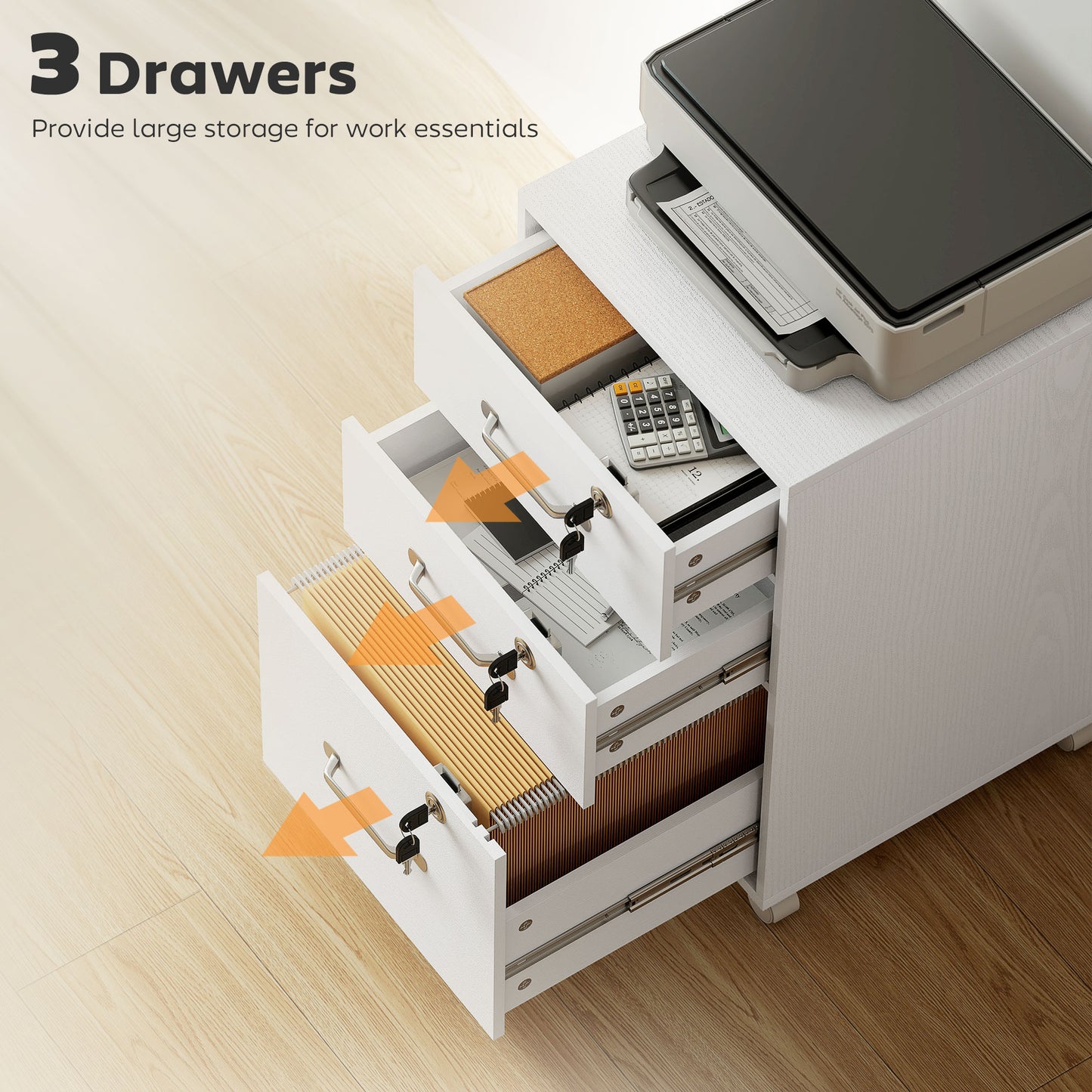 Three Drawer Wood-Effect Filing Cabinet - White