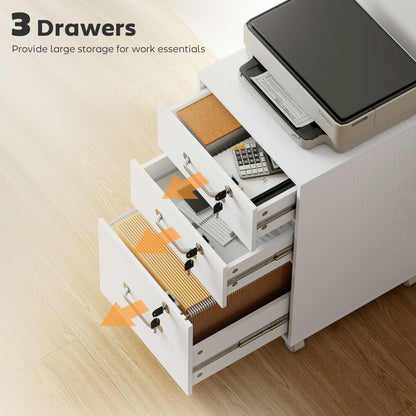 Three Drawer Wood-Effect Filing Cabinet - White