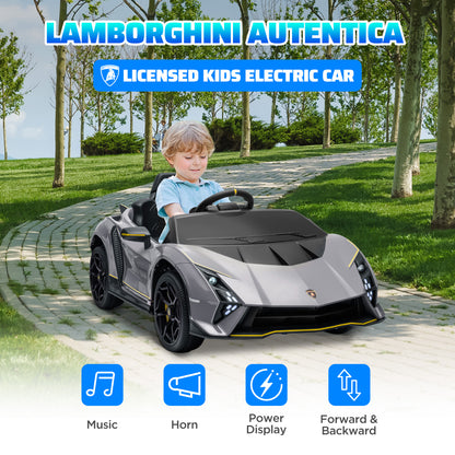 AIYAPLAY 12V Lamborghini Autentica Licensed Kids Electric Car with Remote Control, 4 Suspension Wheels, Soft Start, Grey / Pink