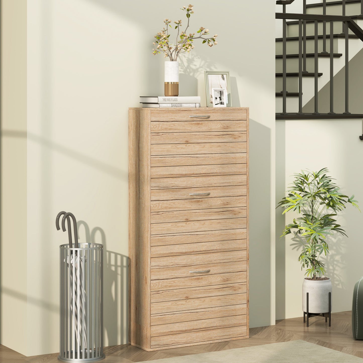 12-Shoe Flip Drawer Storage Cabinet - Brown Wood-Effect