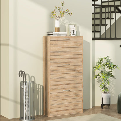 12-Shoe Flip Drawer Storage Cabinet - Brown Wood-Effect