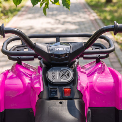 AIYAPLAY 12V Kids Electric Quad Bike | Pink Ride-On ATV with Dual Motors & Soft Start | Forward/Reverse, Music & Storage Racks | Ages 3–8 | 30kg Max