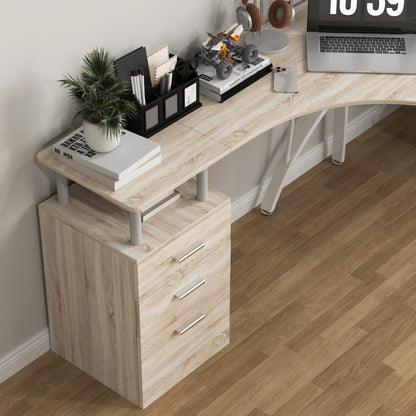 L-Shaped Computer Desk Table with Storage Drawer, Home Office Desk Corner Industrial Style Workstation for A4 Files 143.5 x 143.5 x 76cm, Oak