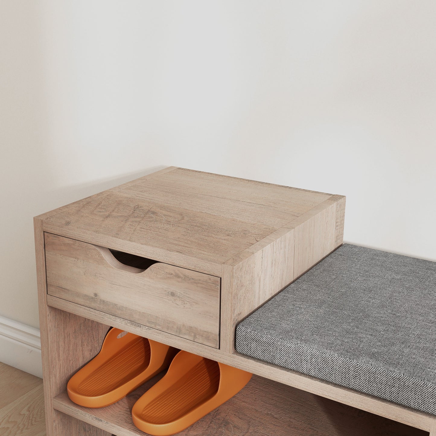 Multi-Compartment Shoe Storage Bench, with Seat - Grey