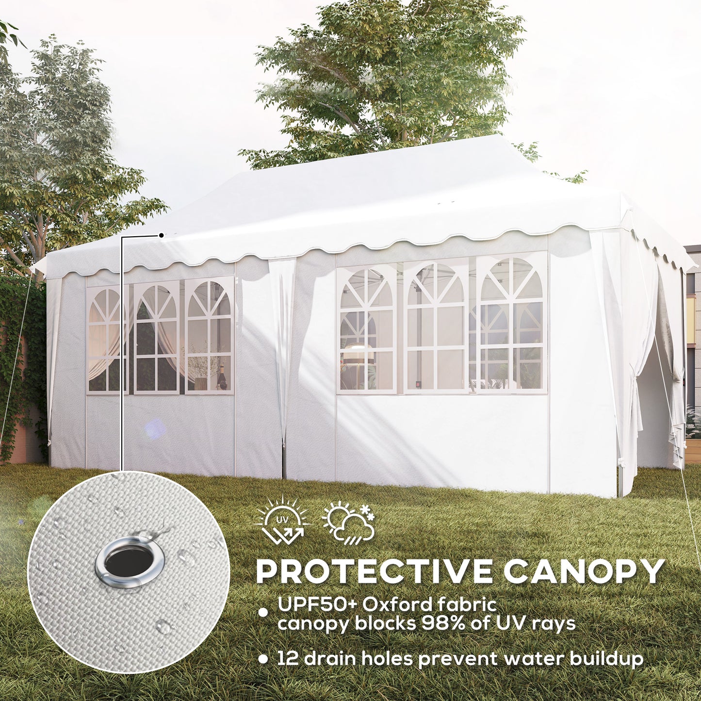 Outsunny 3 x 6m Pop Up Gazebo with Sides, UPF50+ Height Adjustable Party Tent Instant Event Shelter with Carry Bag and Sand Bags for Garden, Patio, White