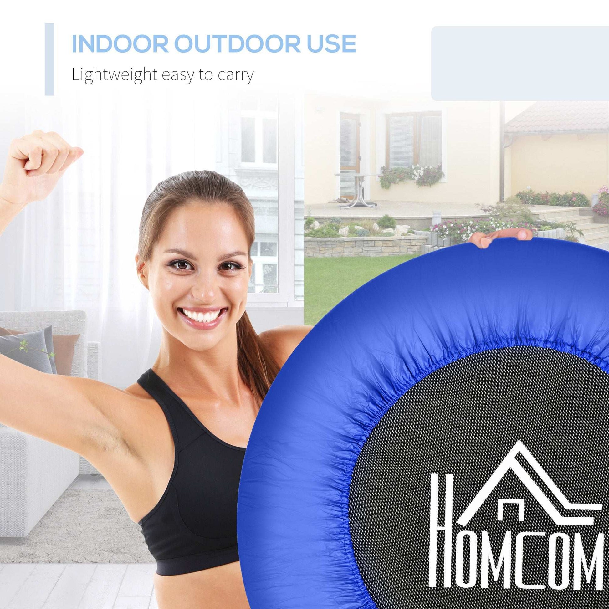 32" Mini Fitness Trampoline Home Gym Yoga Exercise Rebounder Indoor Outdoor Jumper with Safety Pad, Support Up to 100 KG, Blue and Black