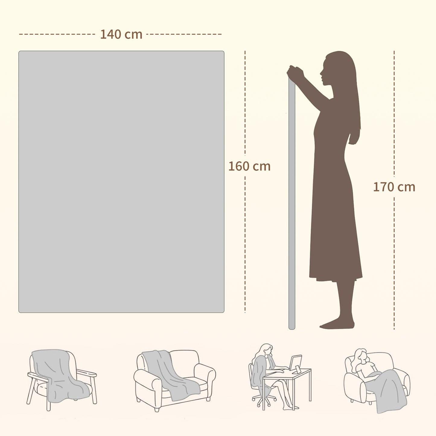 Heated Electric Blanket, Warm Throw Blanket with 5 Heating Levels, 10 Hour Auto-Off Timer, Grey